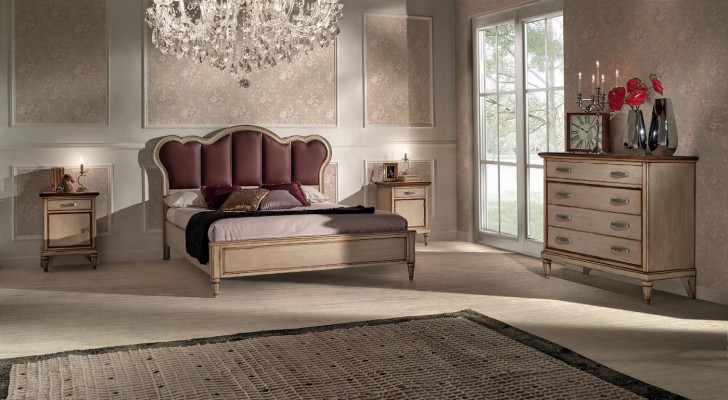 Lit Table de chevet Commode Ensemble de chambre à coucher Design Classique Lits de luxe nouveaux