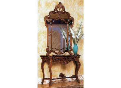 Console + Miroir Designer Table console Table en bois Console de luxe Ensemble de 2 pièces.