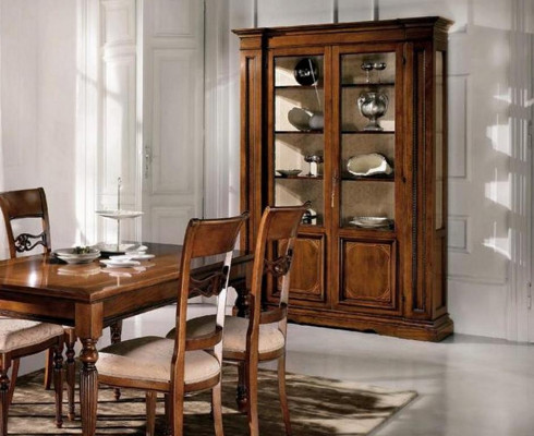 Salle à manger Ensemble Suite Chaises 4x Vitrine Groupe Jeu de salle à manger Vitrines 7 pièces. Commode