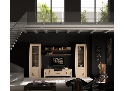 Ensemble d'unités murales Vitrine Meuble TV Commode Étagères murales Commodes Armoire Meubles en bois 5 pièces