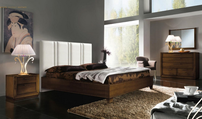 Chambre Lit Table de chevet Commode Miroir Double Revêtement Lits de luxe 5 pièces.