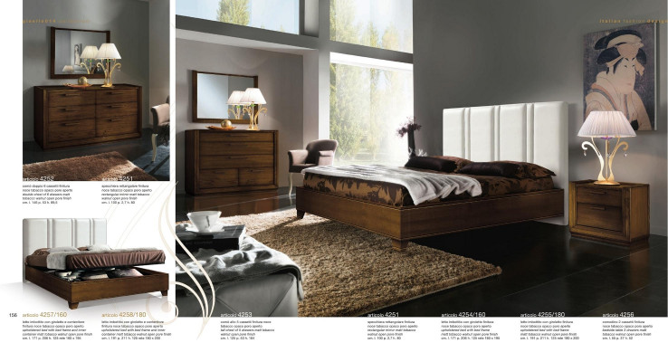 Chambre Lit Table de chevet Commode Miroir Double Revêtement Lits de luxe 5 pièces.