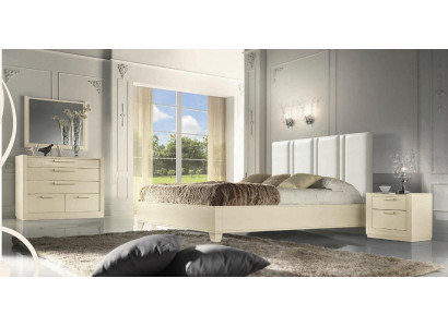 Suite de chambre à coucher Lit Table de chevet Commode Miroir Luxe Bois Design 5 pièces