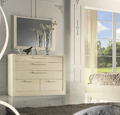 Suite de chambre à coucher Lit Table de chevet Commode Miroir Luxe Bois Design 5 pièces