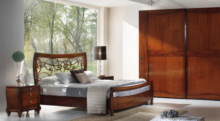 Chambre Lit Table de chevet Lits Doubles Hôtel Design Bois Suite Ensemble 3pcs.