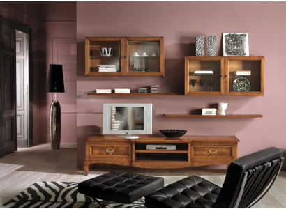 Ensemble de salon Vitrine Meuble TV Commode Table basse Commodes Armoire Bois neuf 7 pièces.