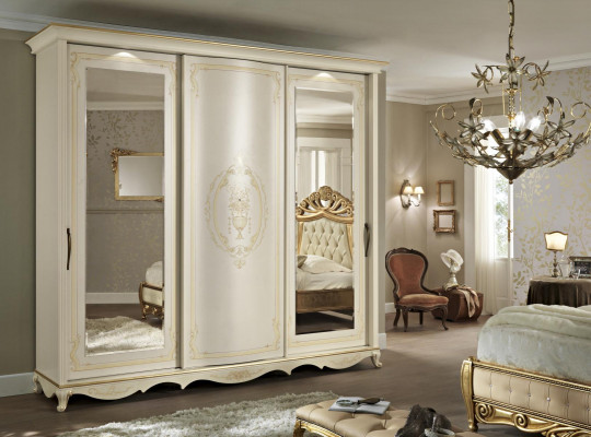 Armoire Chambre Miroir Armoires à vêtements Garde-robe Blanc Bois Italie