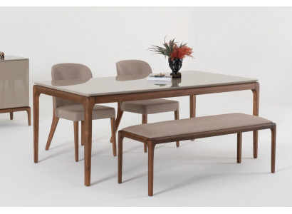 Ensemble de salle à manger, salle à manger, tabouret, 4 chaises, table, meuble beige, 6 pièces