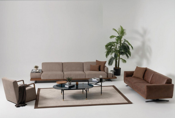 Canapé en cuir moderne 3 places - marron paysage de vie de canapé design