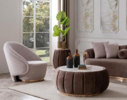 Ensemble de canapé de salon de luxe 3+3+1 siège demi-rond avec table 4 pièces.