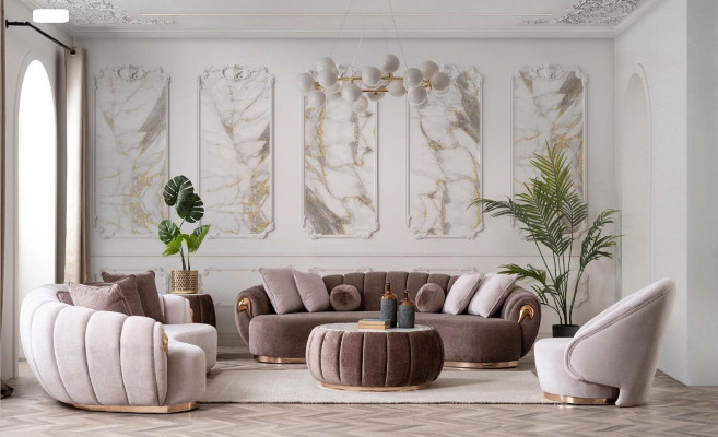 Canapé de luxe Grand canapé Canapés ronds Canapés xxl Canapés Sièges Meubles Tissu 263cm Gris