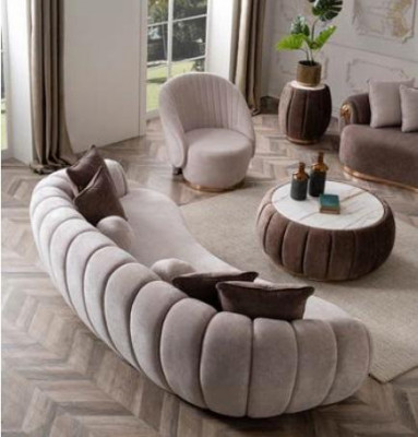 Canapé de luxe Grand canapé Canapés ronds Canapés xxl Canapés Sièges Meubles Tissu 263cm Gris