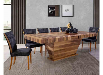 Ensemble de table + 6 chaises, Suite rembourrée, Ensemble de salle à manger en bois design neuf de 7 pièces.