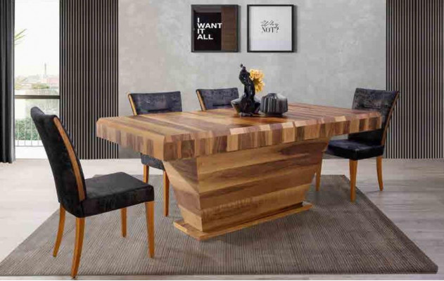 Ensemble de table + 6 chaises, Suite rembourrée, Ensemble de salle à manger en bois design neuf de 7 pièces.