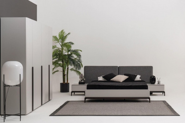 Lit Rembourrage Design Luxe Lits Doubles d'Hôtel Meubles en Bois Gris Clair Loft
