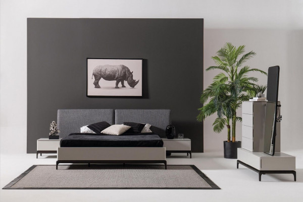 Lit Rembourrage Design Luxe Lits Doubles d'Hôtel Meubles en Bois Gris Clair Loft