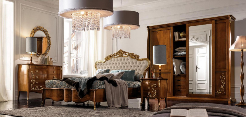 Ensemble de chambre d'hôtel Design Chambre à coucher Lit de luxe Table de chevet Commode 6 pièces