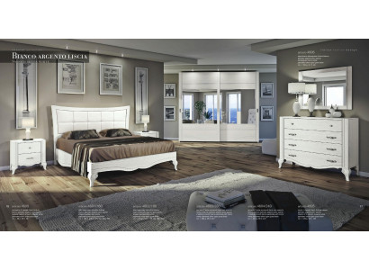 Chambre Lit Table de chevet Armoire Commode Miroir Blanc Luxueux Ensemble 6 pièces