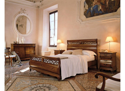 Set de chambre à coucher 4 pièces. Lit 2 tables de chevet Commode Bois massif Mobilier design