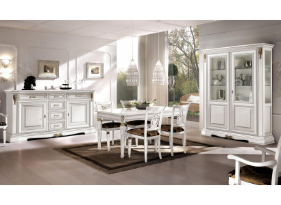 Salle à manger Table à manger Chaise Commode Vitrine Groupe Ensemble en bois Blanc 7 pièces neuf