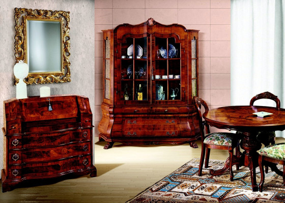 Ensemble complet Table à manger 3 chaises Ensemble de salle à manger Vitrine Commode 6 pièces Ensemble baroque