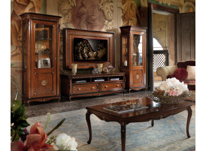 Ensemble de 4 pièces pour salon: meuble TV, vitrine, commode, table basse en bois de luxe.