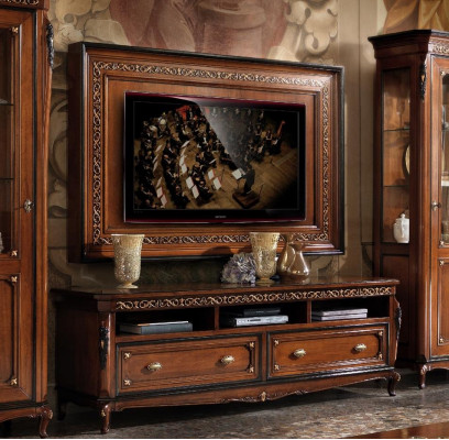 Ensemble de 4 pièces pour salon: meuble TV, vitrine, commode, table basse en bois de luxe.