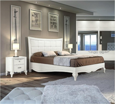 Chambre Lit Table de chevet Lits Doubles Bois Designer Moderne Neuf Ensemble 3 pièces