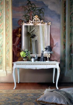 Style Baroque Meuble console Miroir Bois Italien Tables Consoles 2 pièces.