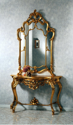 Console de style campagnard avec miroir Coiffeuse avec miroir Table console en or