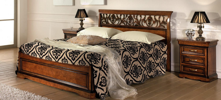 Meubles de chambre italiens Lit Table de chevet Lits en bois massif Ensemble de 3 pièces