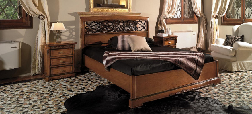 Lit double en bois Lits en bois massif Meubles de chambre à coucher Vaccari Cav Giovanni Lit