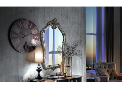 Miroir classique Miroir mural Design en bois Argent Salle de séjour Italie Meuble