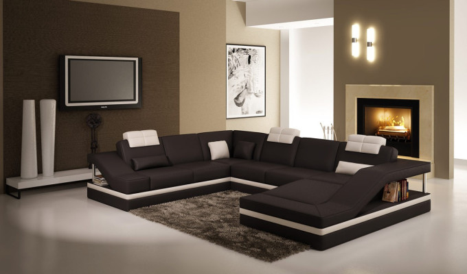 Canapé design U-forme Canapé d'angle Ensemble de canapés Rembourrage Canapé en cuir Ensembles Paysage vivant nouveau