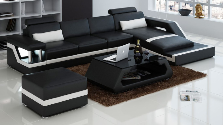 Canapé d'angle Ensemble de canapés Canapé d'angle en tissu Tabouret Complet Fauteuil Sofa