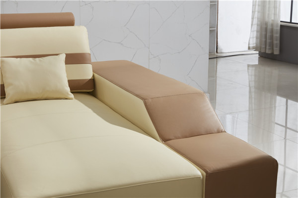 Canapé d'angle en cuir en forme de L Canapé d'angle en coin Design de salon Beige