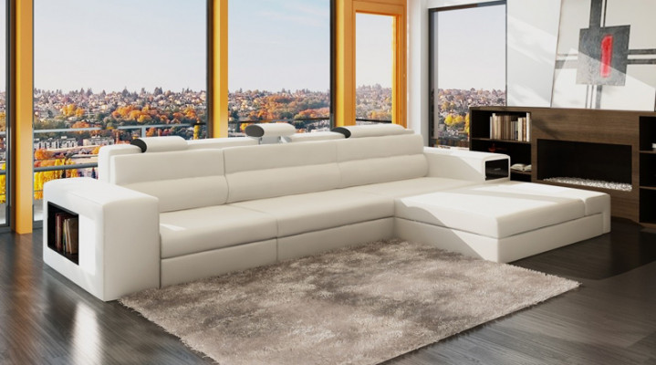 Designer Sofa Couch Suite Canapé d'angle avec tabouret Paysage de vie avec rembourrage
