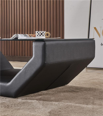 Élégantes tables basses de luxe en verre design, table de canapé, tables d'appoint en cuir pour canapé.