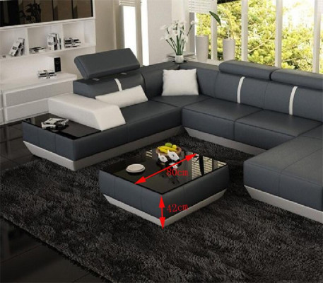 Tables de canapé rembourrées Table basse noire Table en verre Table latérale moderne