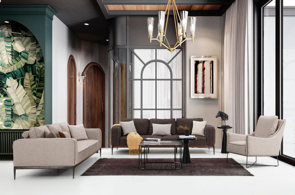 Ensemble de canapés 2 places 221 Canapé Beige Fauteuils Modernes