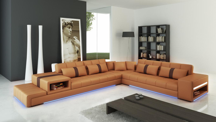 Canapé en cuir Canapé Salon paysager Canapé d'angle Suite d'angle Canapé design Moderne
