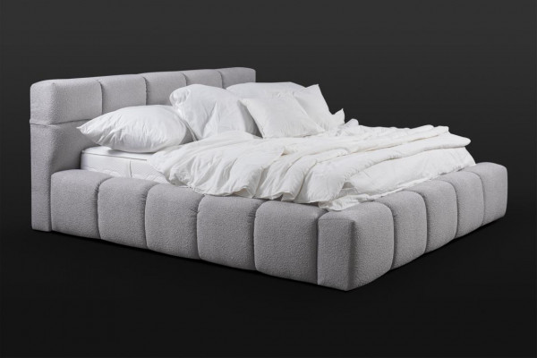 Lit gris chambre double design luxueux élégant tissu d'ameublement neuf