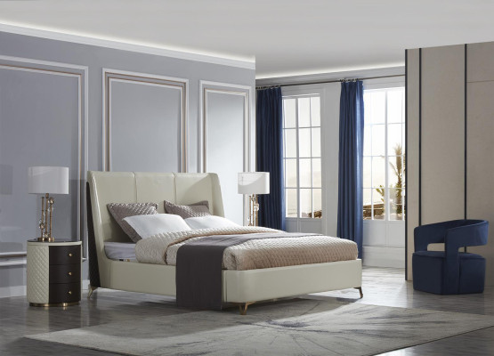 Ensemble de chambre à coucher design 3 pièces. Lit en cuir + 2 tables de chevet Lits de luxe modernes