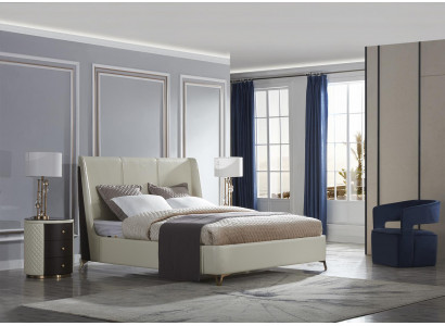 Ensemble de chambre à coucher design 3 pièces. Lit en cuir + 2 tables de chevet Lits de luxe modernes