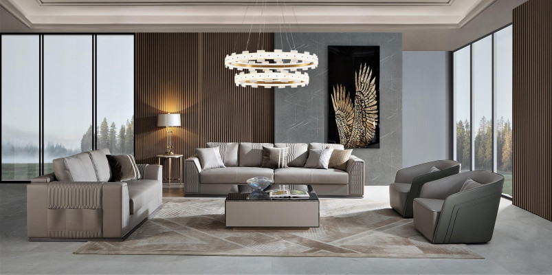 Élégant ensemble de canapés 3+2+1+1 Design exquis en ton gris élégant