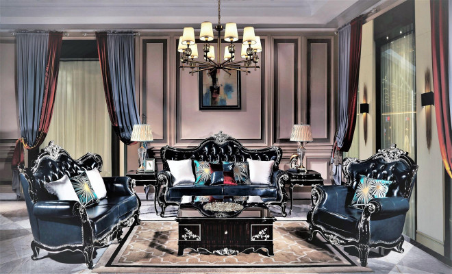 Classique ensemble de canapé Chesterfield 3+2+1 en Ultra Black