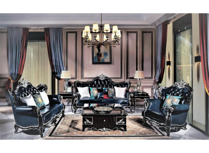 Classique ensemble de canapé Chesterfield 3+2+1 en Ultra Black