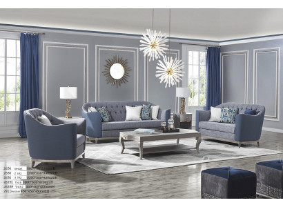 Élégant ensemble de canapés Chesterfield 3+2+1 dans un style contemporain composé de 7 pièces.