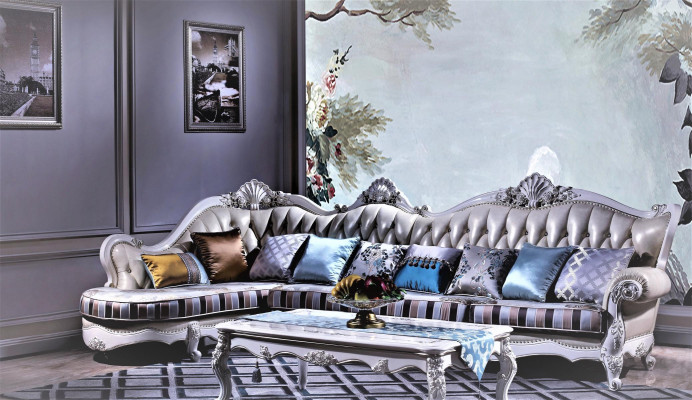 Grand canapé d'angle Chesterfield avec table d'appoint - vert olive et classique