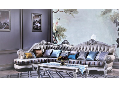 Grand canapé d'angle Chesterfield avec table d'appoint - vert olive et classique